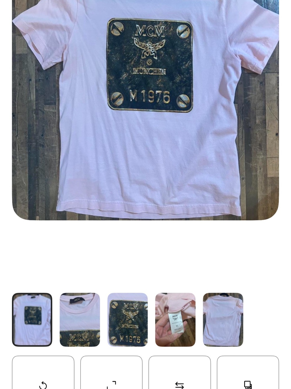 MCM Light Pink Short-Sleeve Tee with Gold Plaque Print